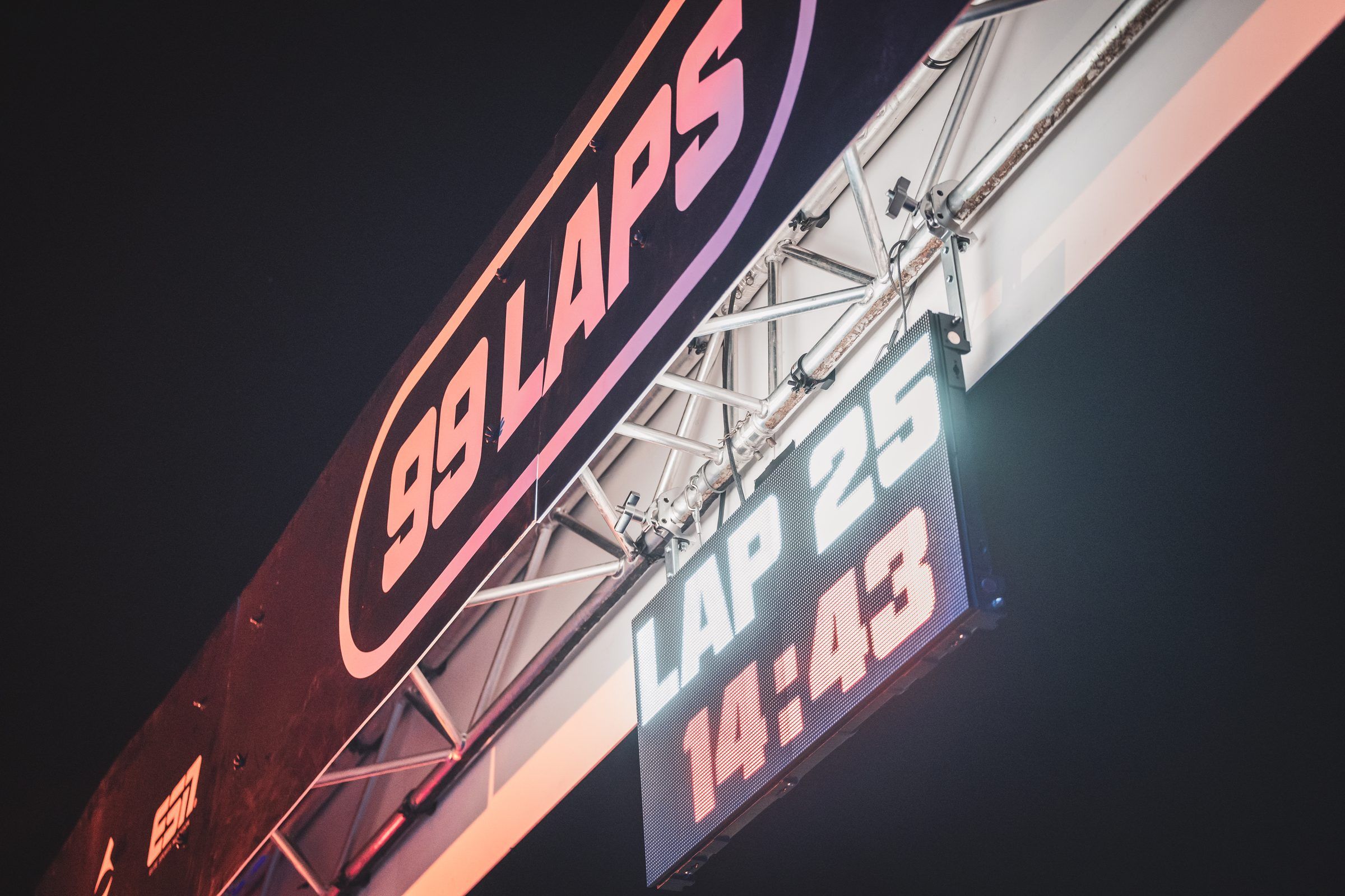 The lap counter showing lap 25 at night